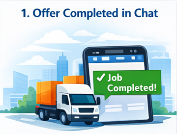 Ordine di trasporto contrassegnato come completato e confermato nell’interfaccia chat di ExusTrans